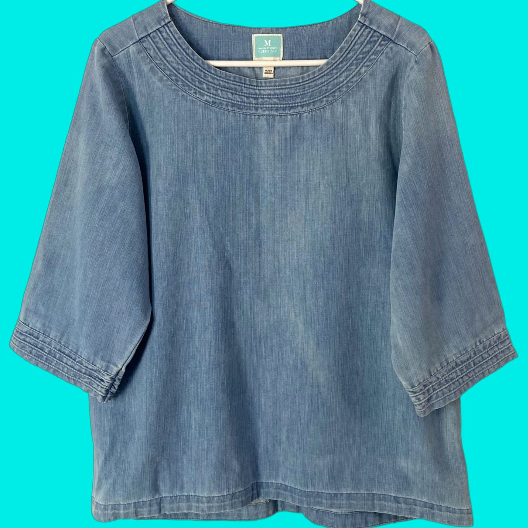 Vintage Martha Stewart Denim Tunic Top 3/4 Sleeve Blue Womens M Pullover Shirt Blouse Casual Knit Cotton Blend Beach Classic Size M / US 6-8 / IT 42-44 - 1 Thumbnail