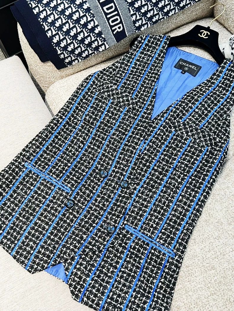 Chanel Chanel 20P black and white blue braided tweed long vest Size S / US 4 / IT 40 - 2 Thumbnail