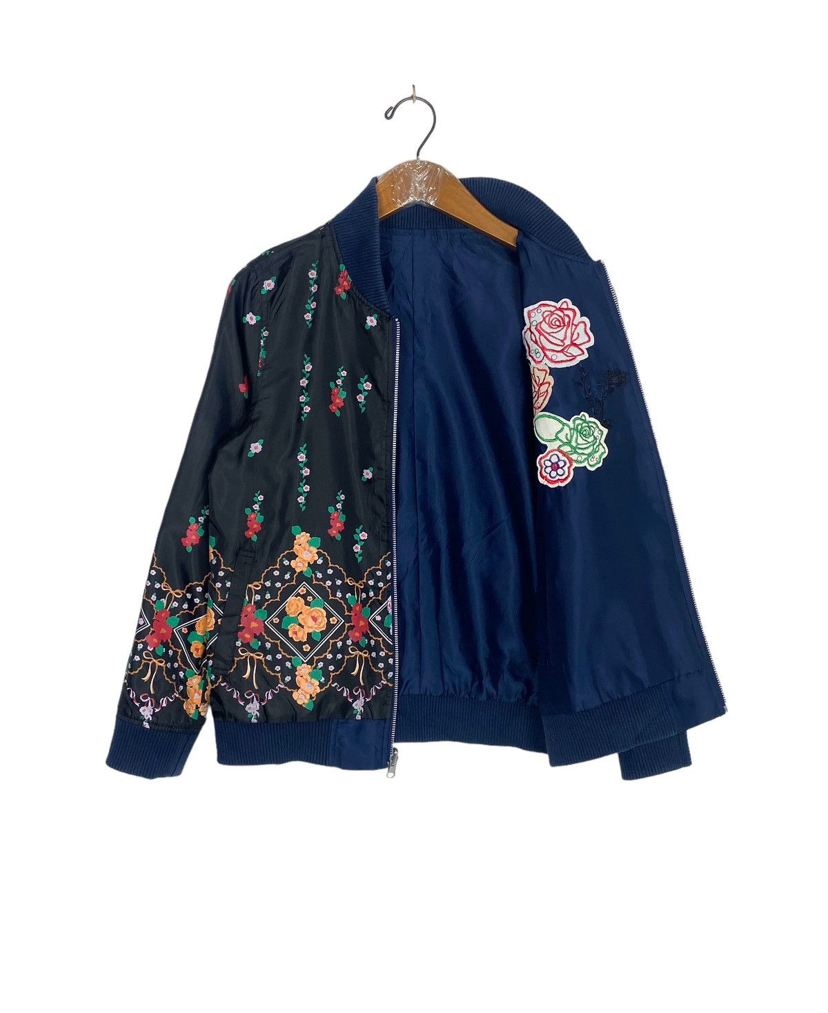 image of Scolar Reversible Bomber Jacket Floral Design in Black, Women's (Size Medium)