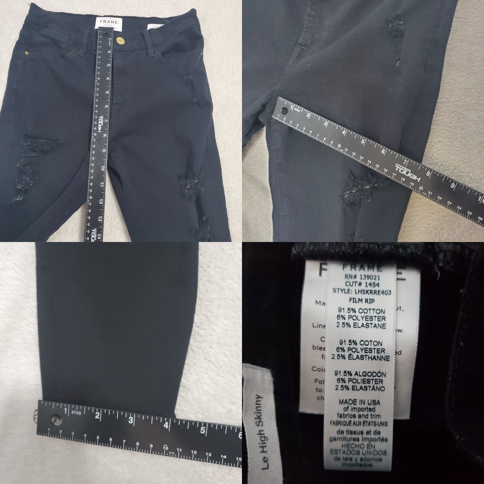 Frame FRAME Le High Skinny Jeans Women 26 Black Distressed Stretch Denim Grunge 90s Vintage USA Size 26" / US 2 / IT 38 - 9 Thumbnail