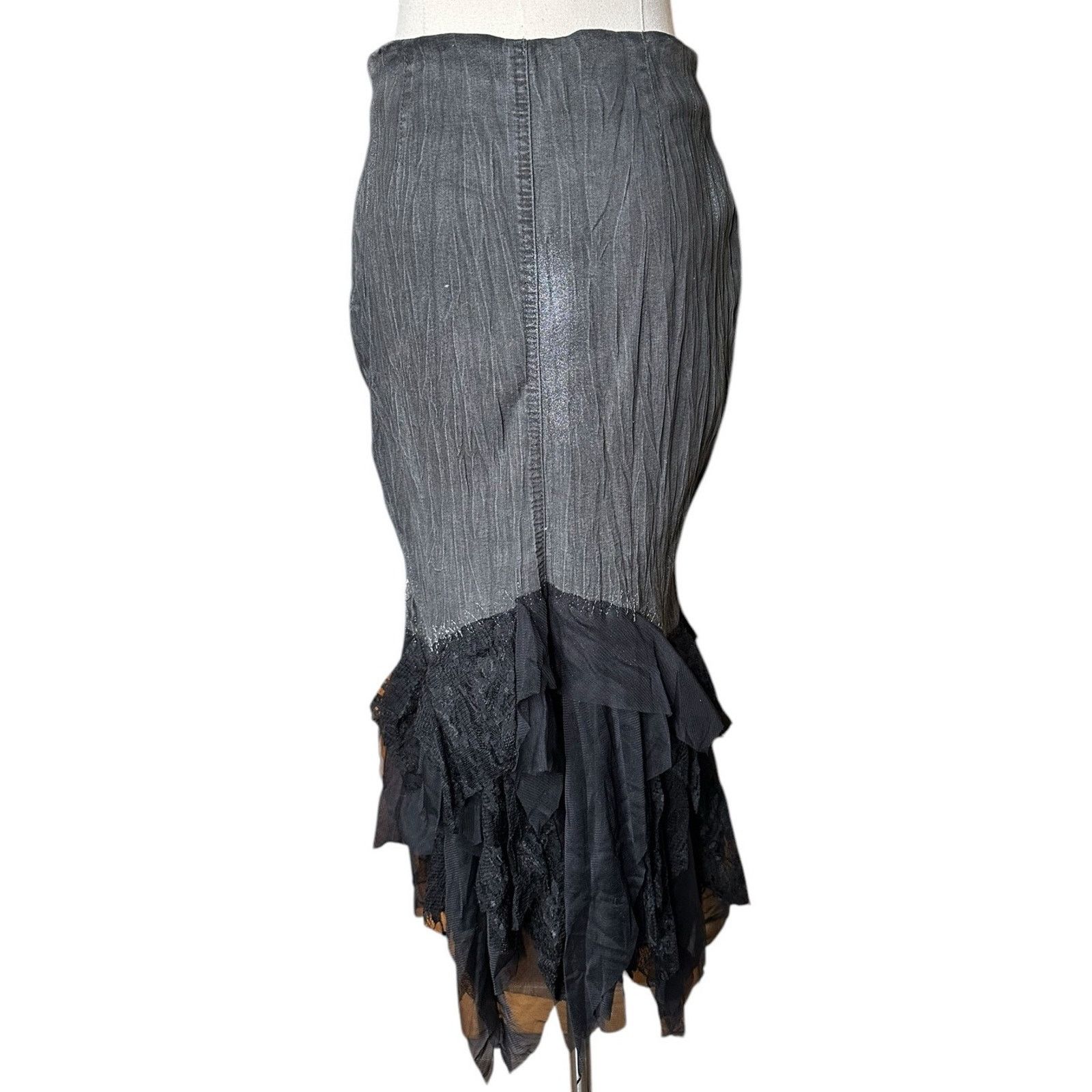 Other Chagall Gray Black Lace Ruffle Bead Sequin Embellished Skirt Size 28" / US 6 / IT 42 - 6 Thumbnail