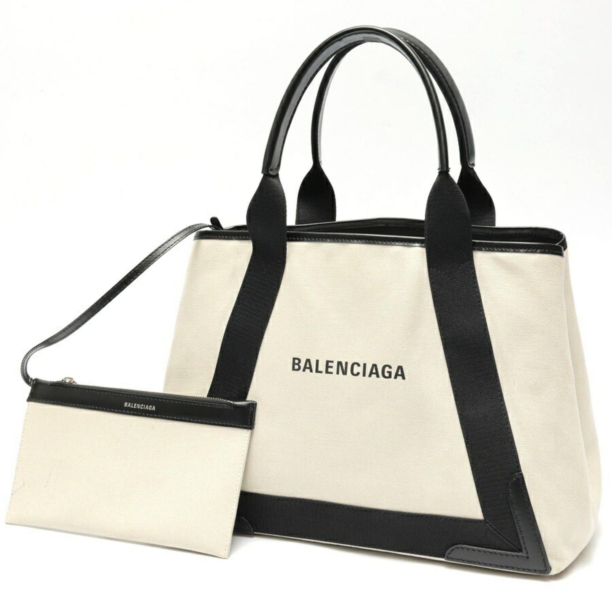 Balenciaga Balenciaga Navy Cabas M Tote Bag 581292, Canvas, Leather, Natural Black Size ONE SIZE - 1 Thumbnail