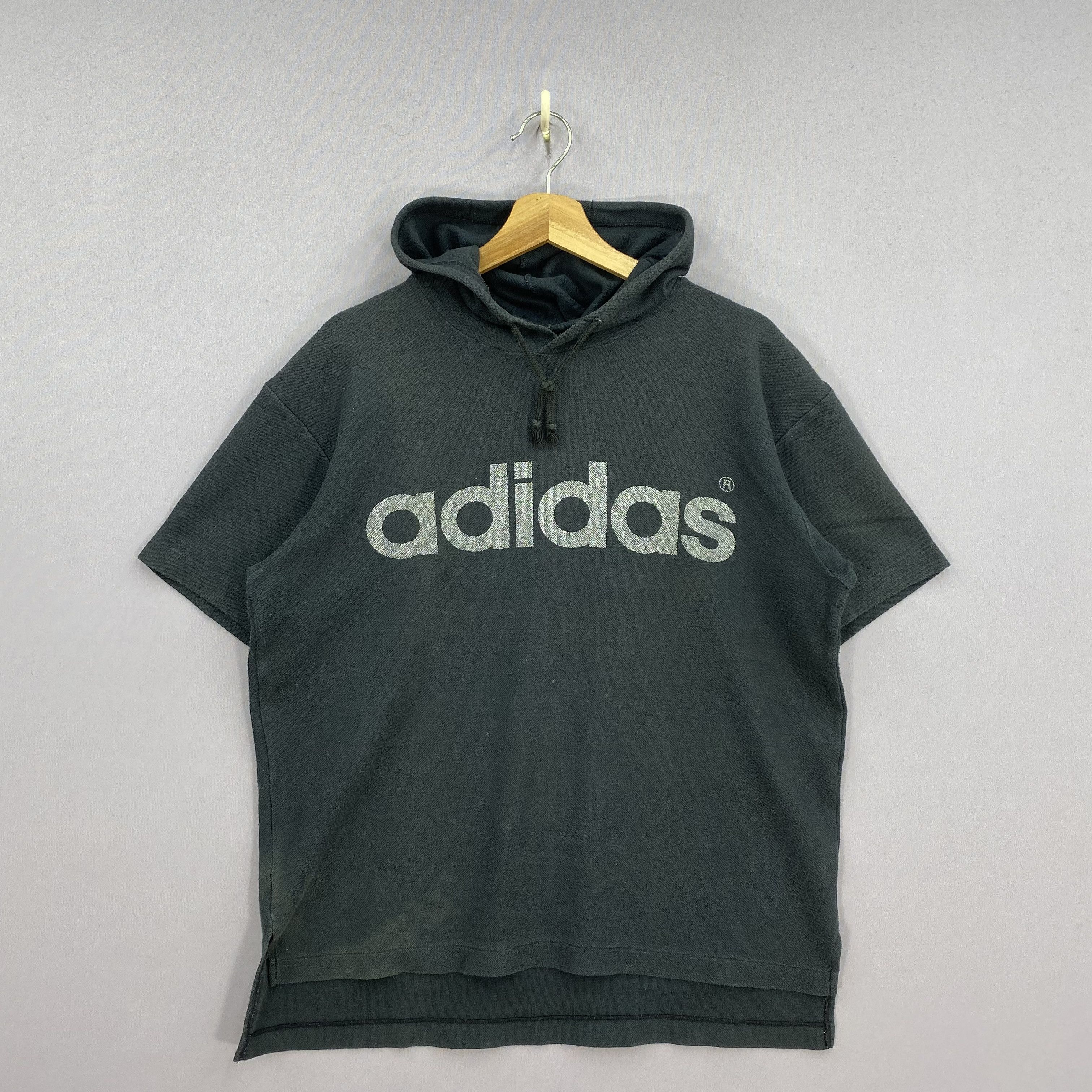 Adidas Vintage 90s Adidas Short Sleeve Hoodie Pullover Sweatshirt Size US L / EU 52-54 / 3 - 1 Thumbnail
