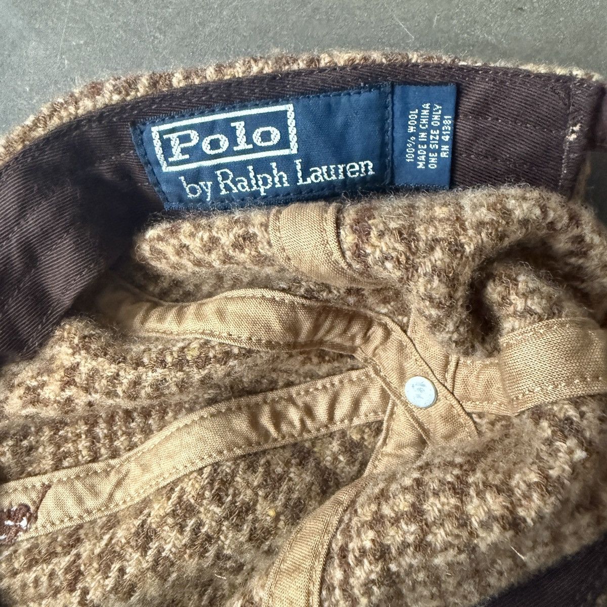 Polo Ralph Lauren Vintage RL Leather & Herringbone Tweed Cap Rare Size ONE SIZE - 4 Thumbnail