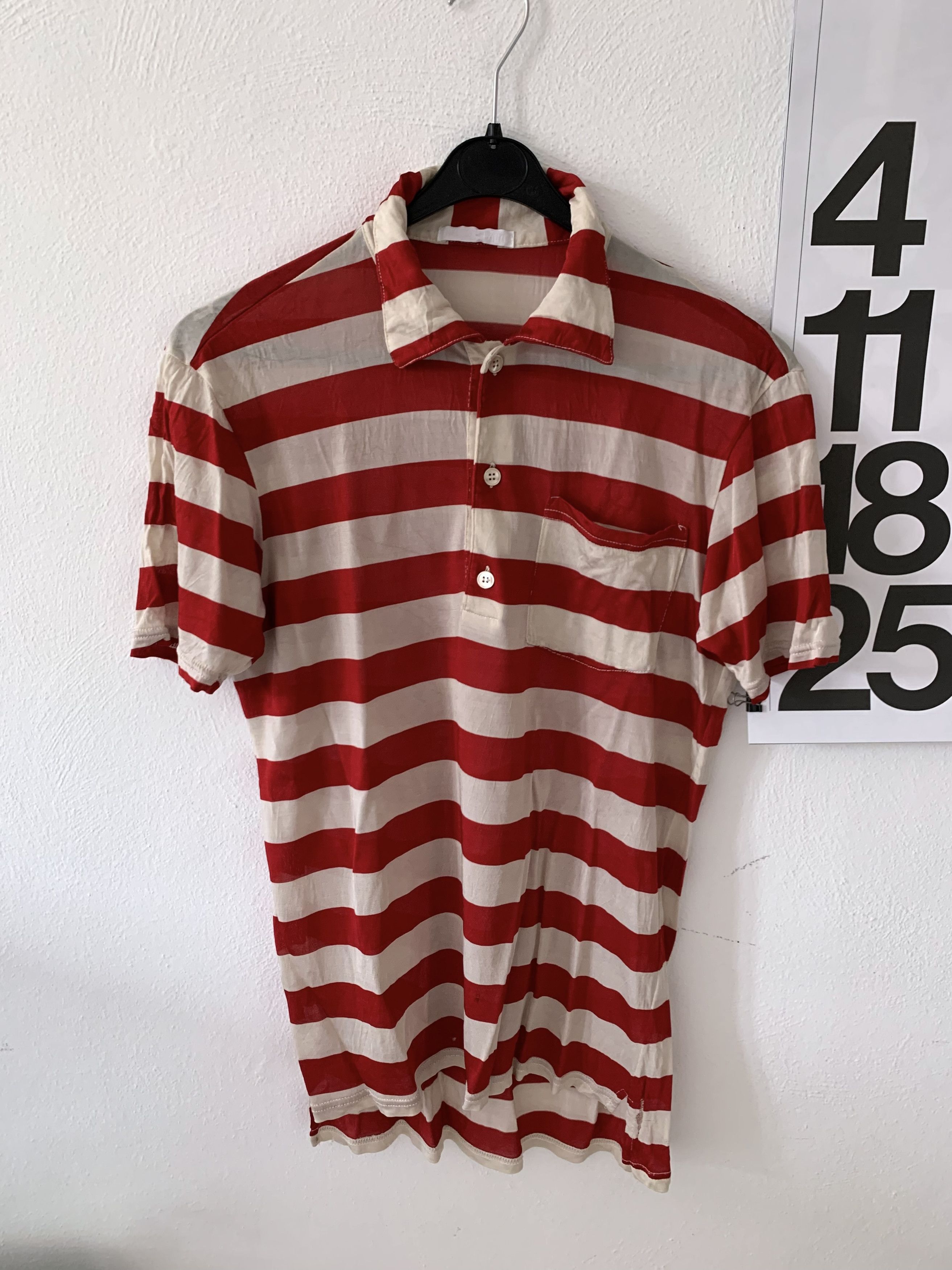 image of Helmut Lang Archive Mainline Nylon Polo in Red/Ivory, Men's (Size Small)