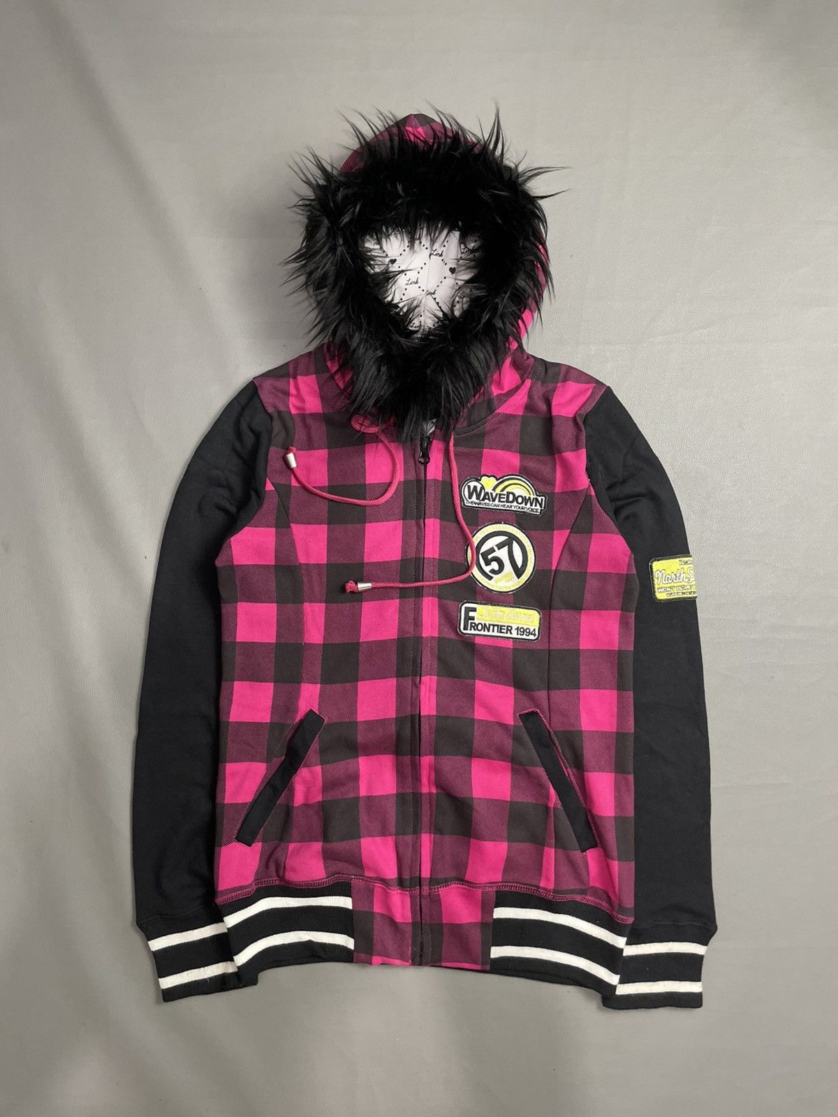 Japanese Brand Underwraps Checked Poem Fur Zip Hoodie Size M / US 6-8 / IT 42-44 - 1 Thumbnail