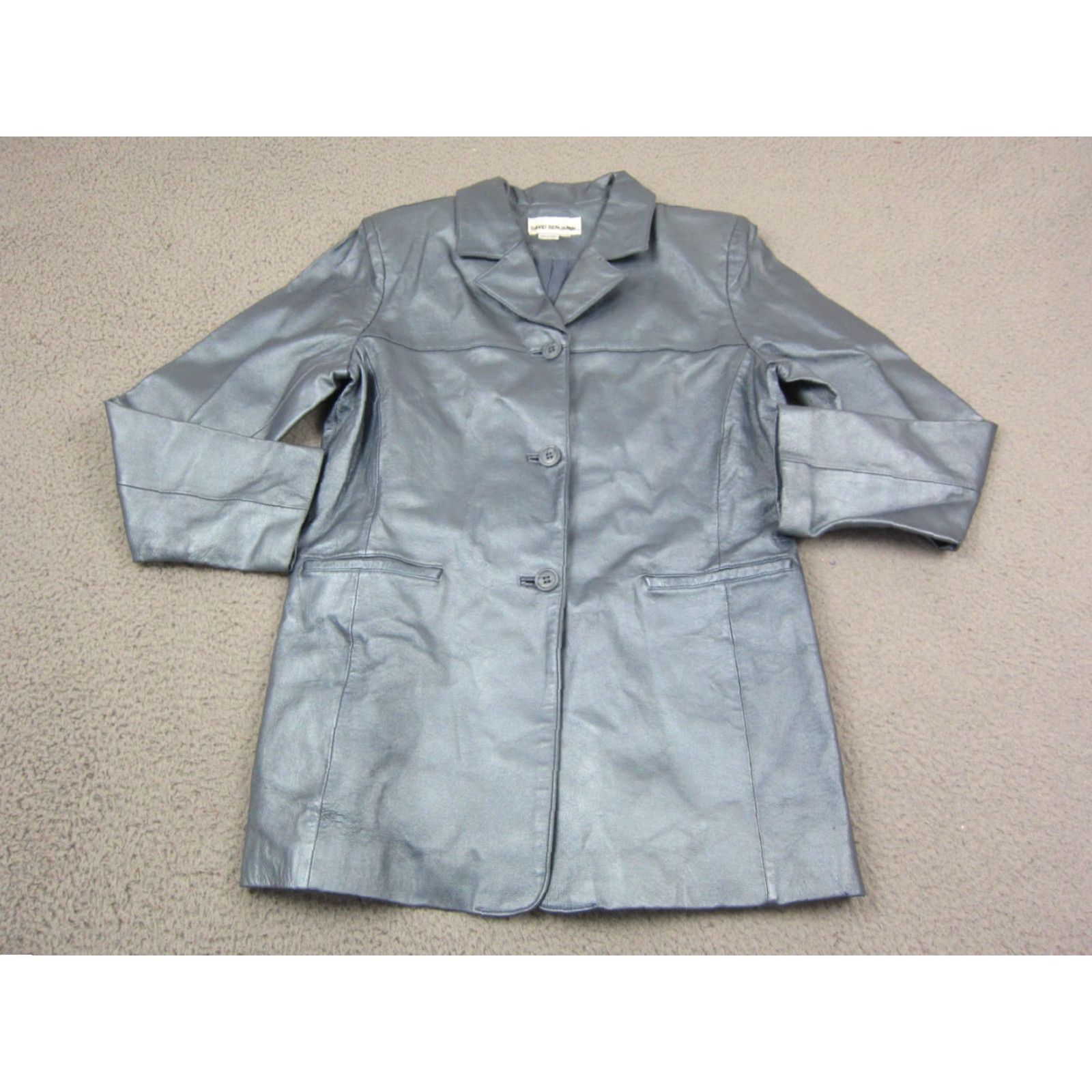 Vintage VINTAGE David Benjamin Blazer Shirt Jacket Womens Size 14 Blue Leather 3 Button 90s Womens Localized Size XL / US 12-14 / IT 48-50 - 2 Thumbnail