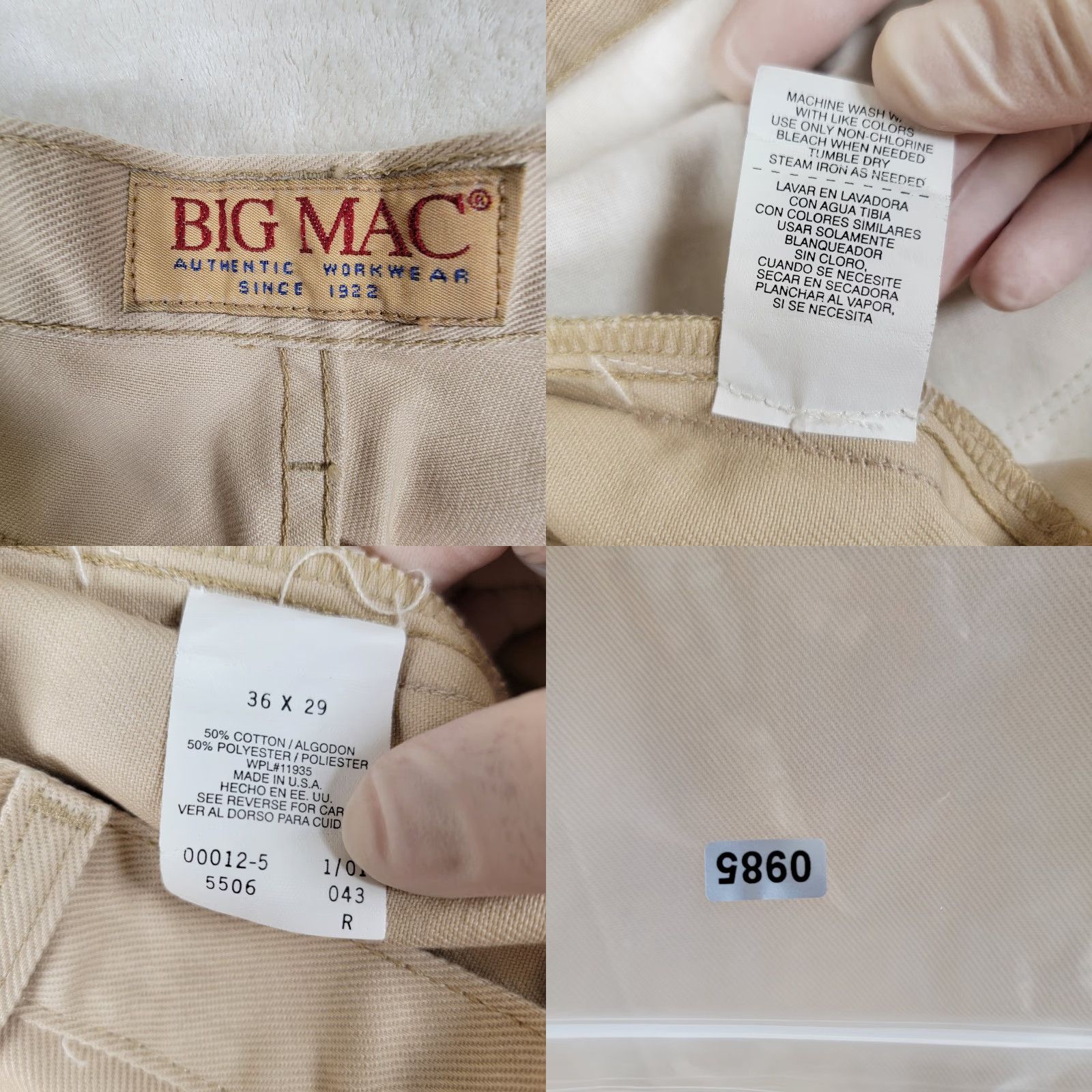Vintage VINTAGE Big Mac Work Wear Khaki Twill Pants Sanforized 36x29 1970s Beige Rockabilly Flat Front Mens Size US 36 / EU 52 - 9 Thumbnail