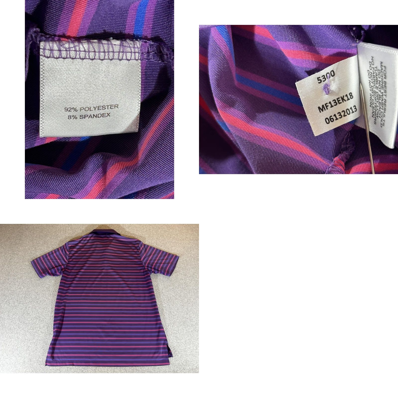 Peter Millar Peter Millar Polo Mens Large Shirt Golf Purple Stripe Summer Comfort Performance Moisture Wicking Quick Dry Short Sleeve 3-Button Collar Mens Size US L / EU 52-54 / 3 - 8 Thumbnail