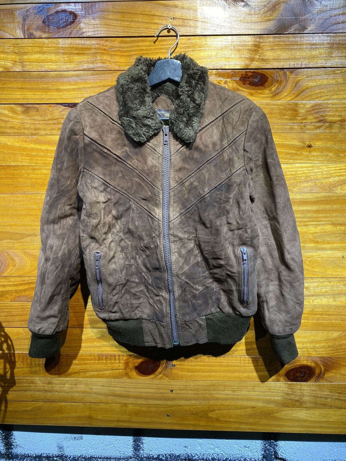 Genuine Leather Vintage Mr. GEAR Brown Suede Leather Jacket Shearling Collar Size US S / EU 44-46 / 1 - 3 Thumbnail