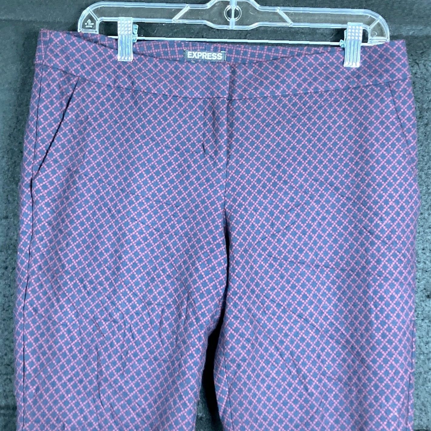 Express Express Womens Pants Dress Pants Straight Leg Mid Rise Navy Red Stretch 6 Regular Inseam 27in Argyle/Diamond Size 28" / US 6 / IT 42 - 2 Thumbnail