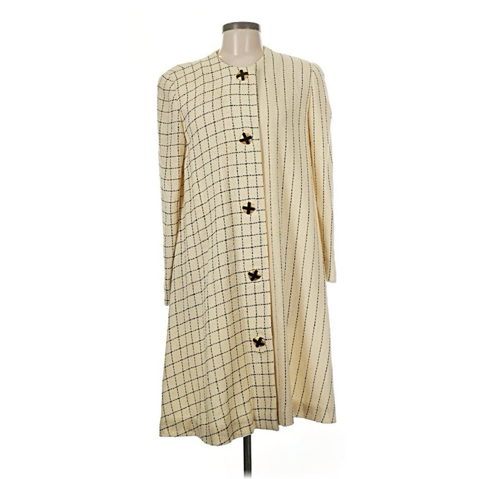 Vintage Steve Fabrikant Cream Wool Mixed Pattern Coat Gold Buttons 8 Size M / US 6-8 / IT 42-44 - 1 Thumbnail