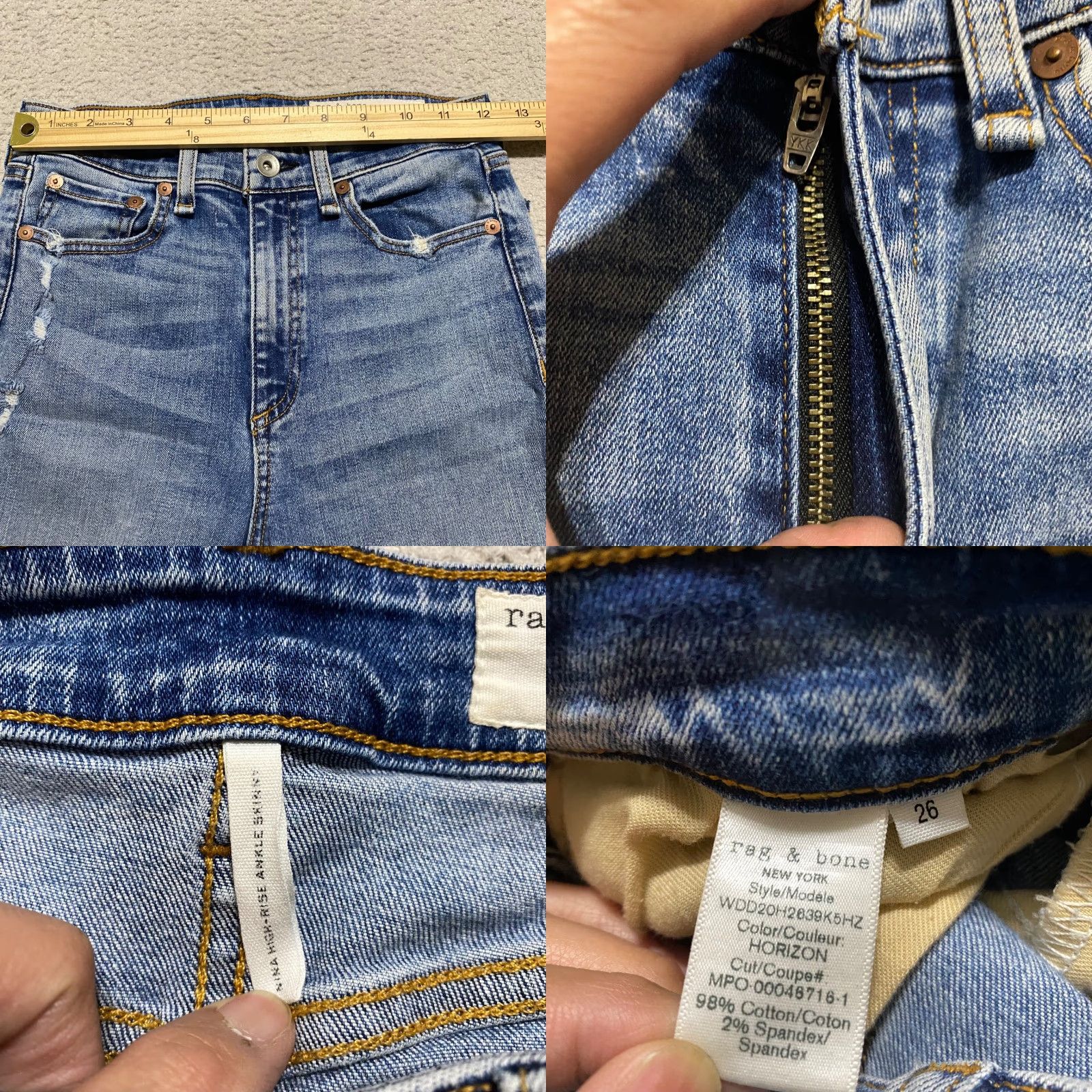 Rag & Bone rag & bone Jeans Womens Medium Blue Denim High Rise Skinny Distressed 26 Regular Size Size 26" / US 2 / IT 38 - 8 Thumbnail