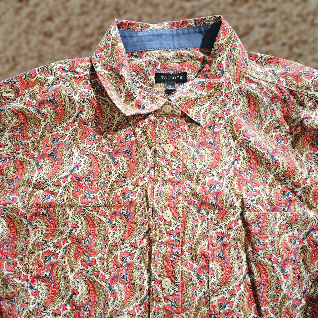 Talbots Talbots Top Shirt Women 8 Red Paisley Button Long Sleeve Classic Career Shirt Size M / US 6-8 / IT 42-44 - 1 Thumbnail