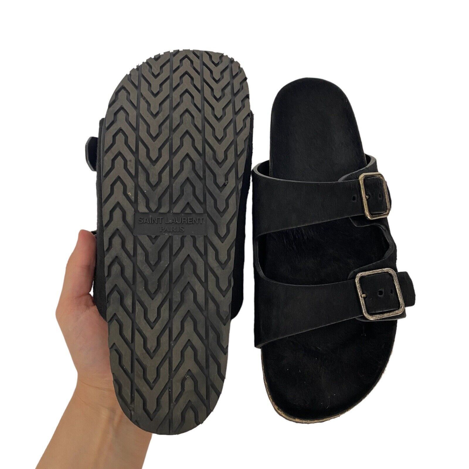 Saint Laurent Paris $795 Unisex Black Calf Hair Jimmy Sandal Slide EU 42 Size US 9 / EU 42 - 5 Thumbnail