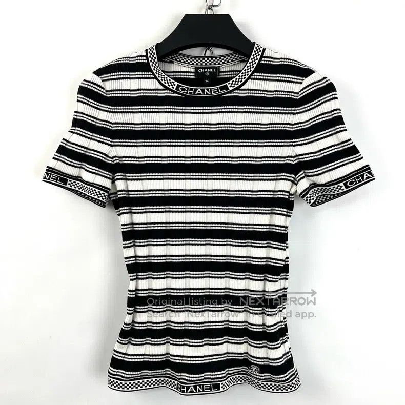 Chanel Chanel Black and white striped logo knitted short sleeves Size XXS / US 00 / IT 34 - 1 Thumbnail