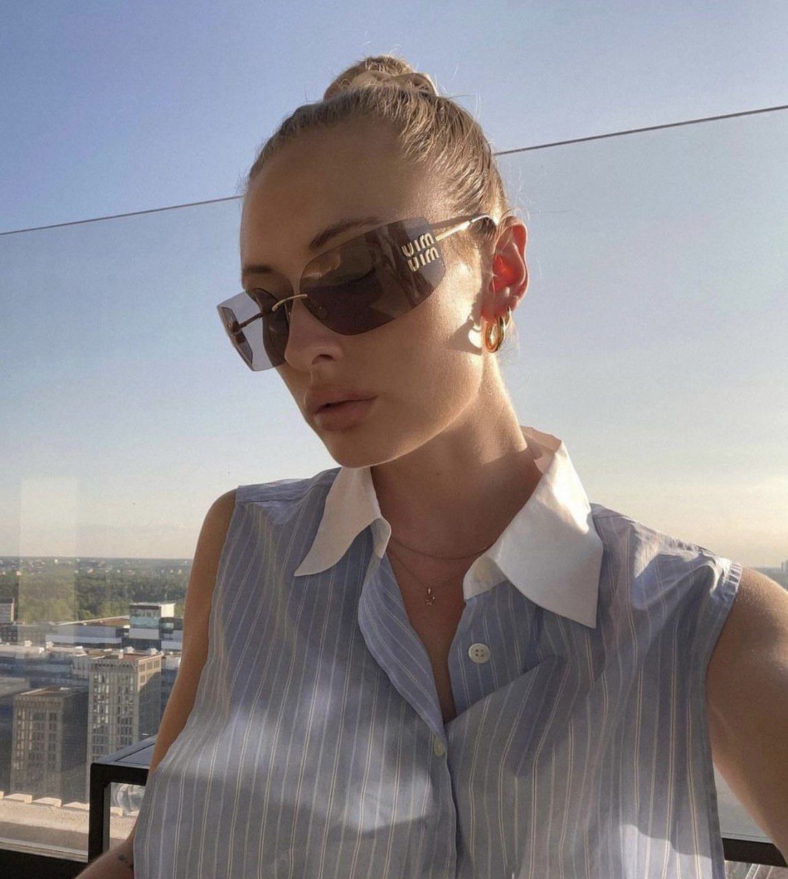 Miu Miu Miu Miu MU54YS 5AK30B Sunglasses Gold Geometric Frame Size ONE SIZE - 3 Thumbnail