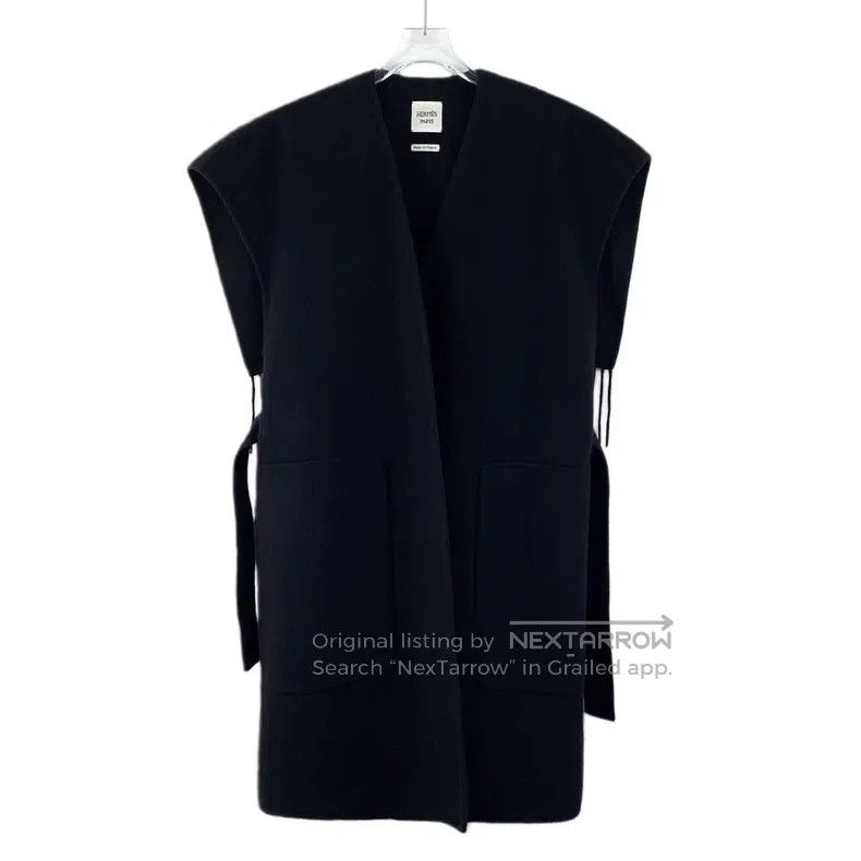 Hermes Hermes Black Cashmere Fringe Sleeveless Belted Coat Size XXS / US 00 / IT 34 - 1 Thumbnail