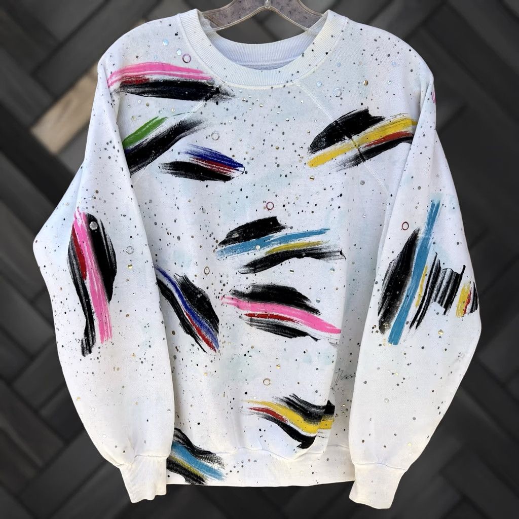 Vintage VINTAGE Air Dreams Shirt Unisex Adults One Size White Cotton Blend Crew Neck Pullover 80s Art Raglan Sweatshirt Abstract Paint Splatter Wearable Art Size US M / EU 48-50 / 2 - 1 Thumbnail