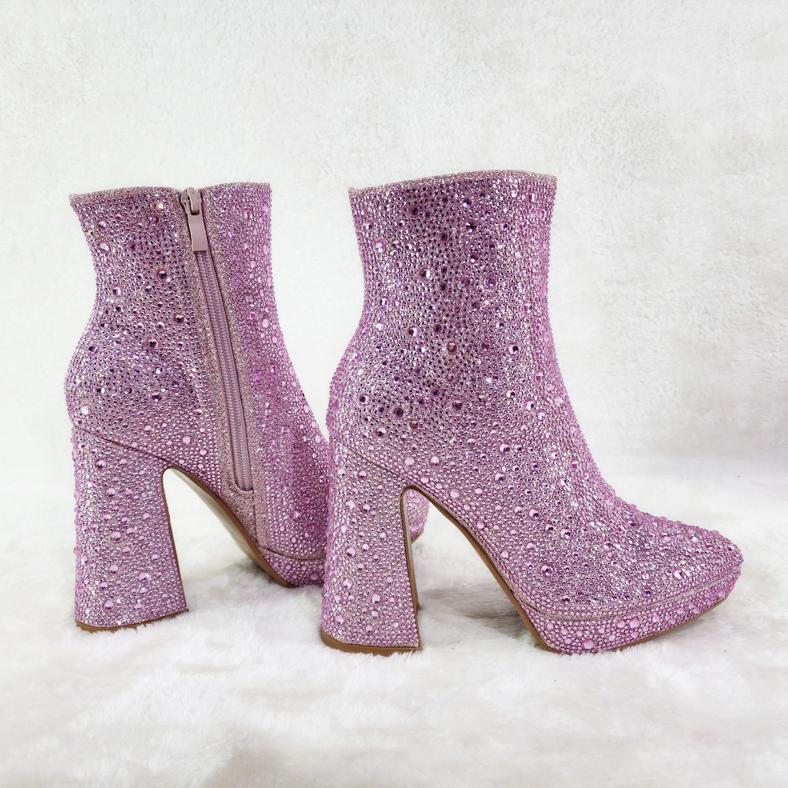 Other Pink Rhinestone 4.5" Block Heel Mini Platform Ankle Boots Size US 8 / IT 38 - 5 Thumbnail