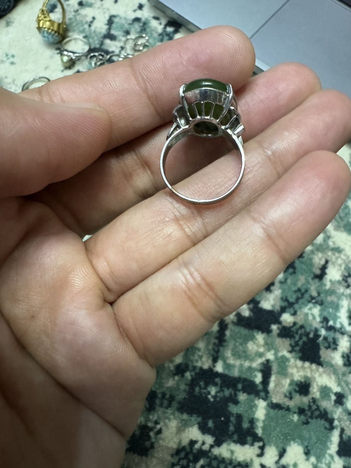 Jewelry × Sterling Silver × Vintage GREEN JADE GEMSTONE RING Size ONE SIZE - 5 Thumbnail