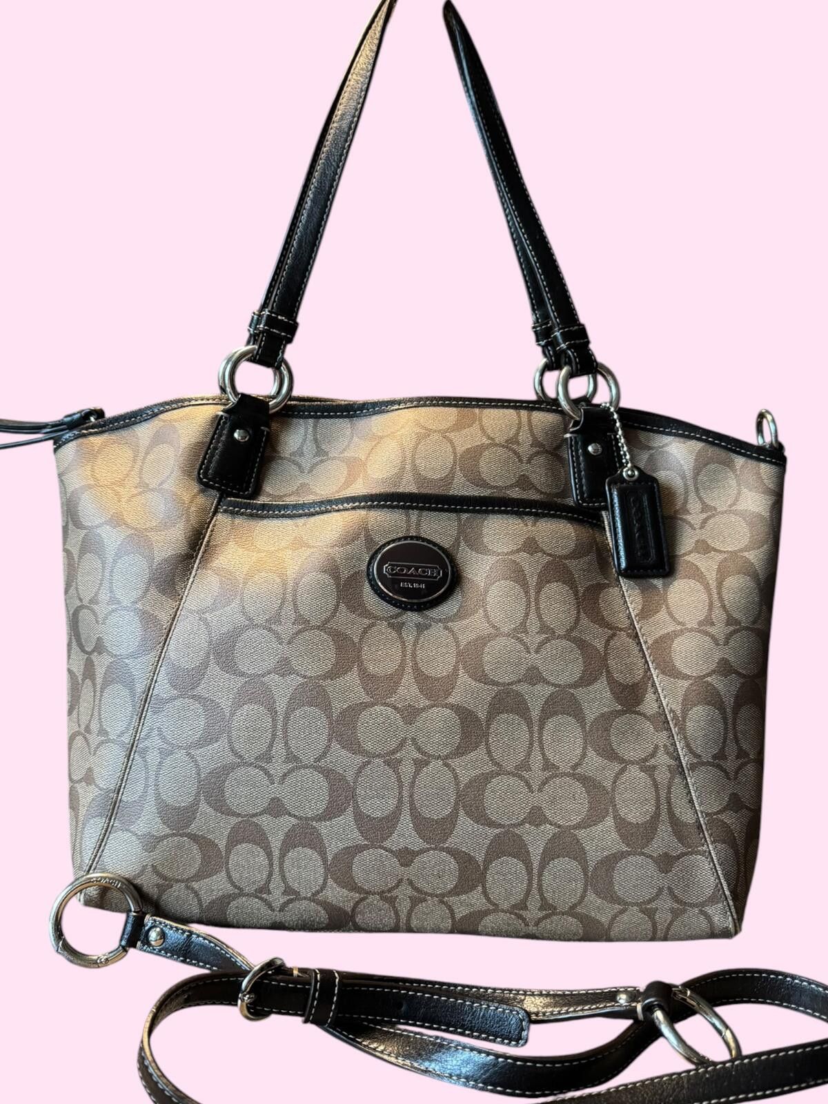 Coach Coach Signature Canvas Tote Bag with Leather Trim Size ONE SIZE - 1 Thumbnail