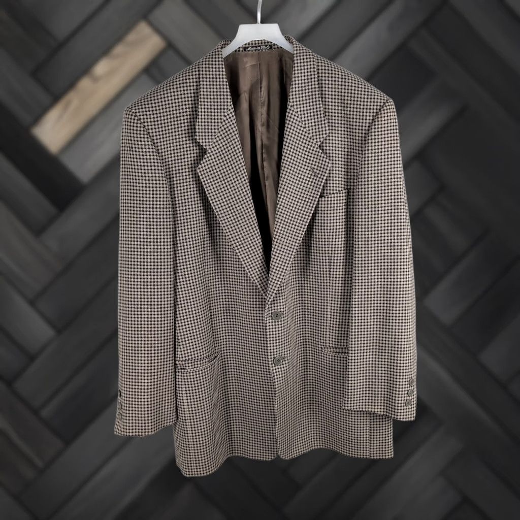 Giorgio Armani VINTAGE Giorgio Armani Mani Blazer Check Wool Blend 42 Men Tan Black Italian 90s Sport Coat Size 42R - 1 Thumbnail