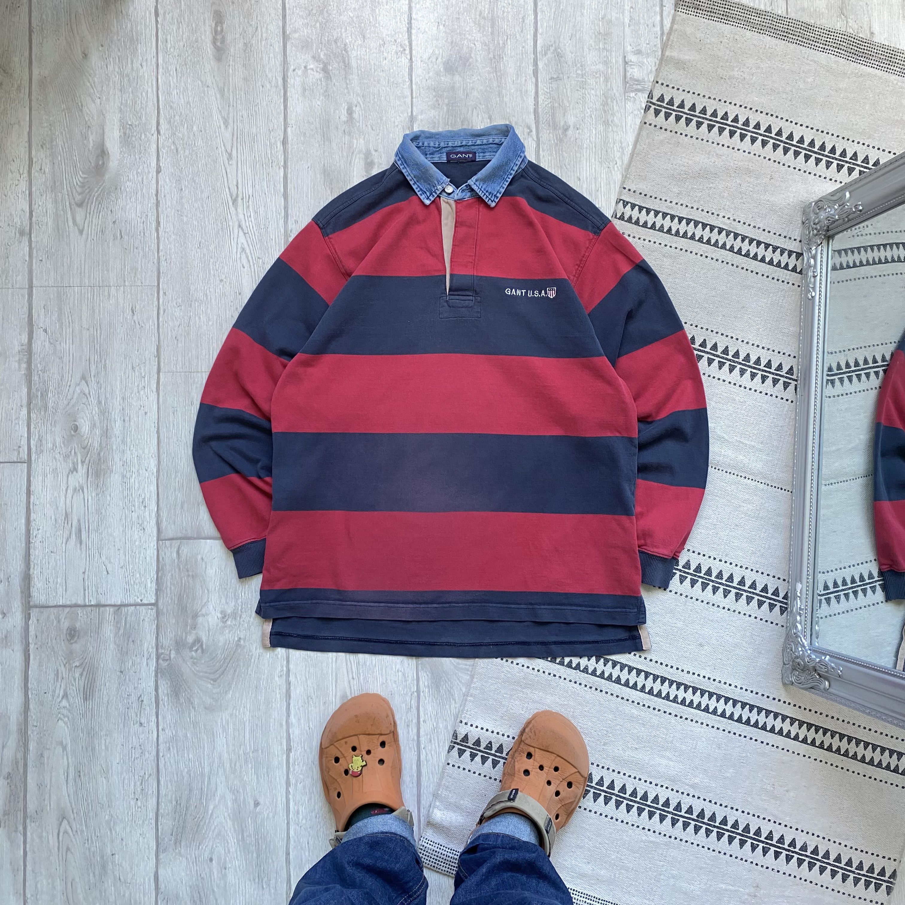 Polo Ralph Lauren Vintage 90s Gant USA stripped rugby shirt Faded Size US M / EU 48-50 / 2 - 1 Thumbnail