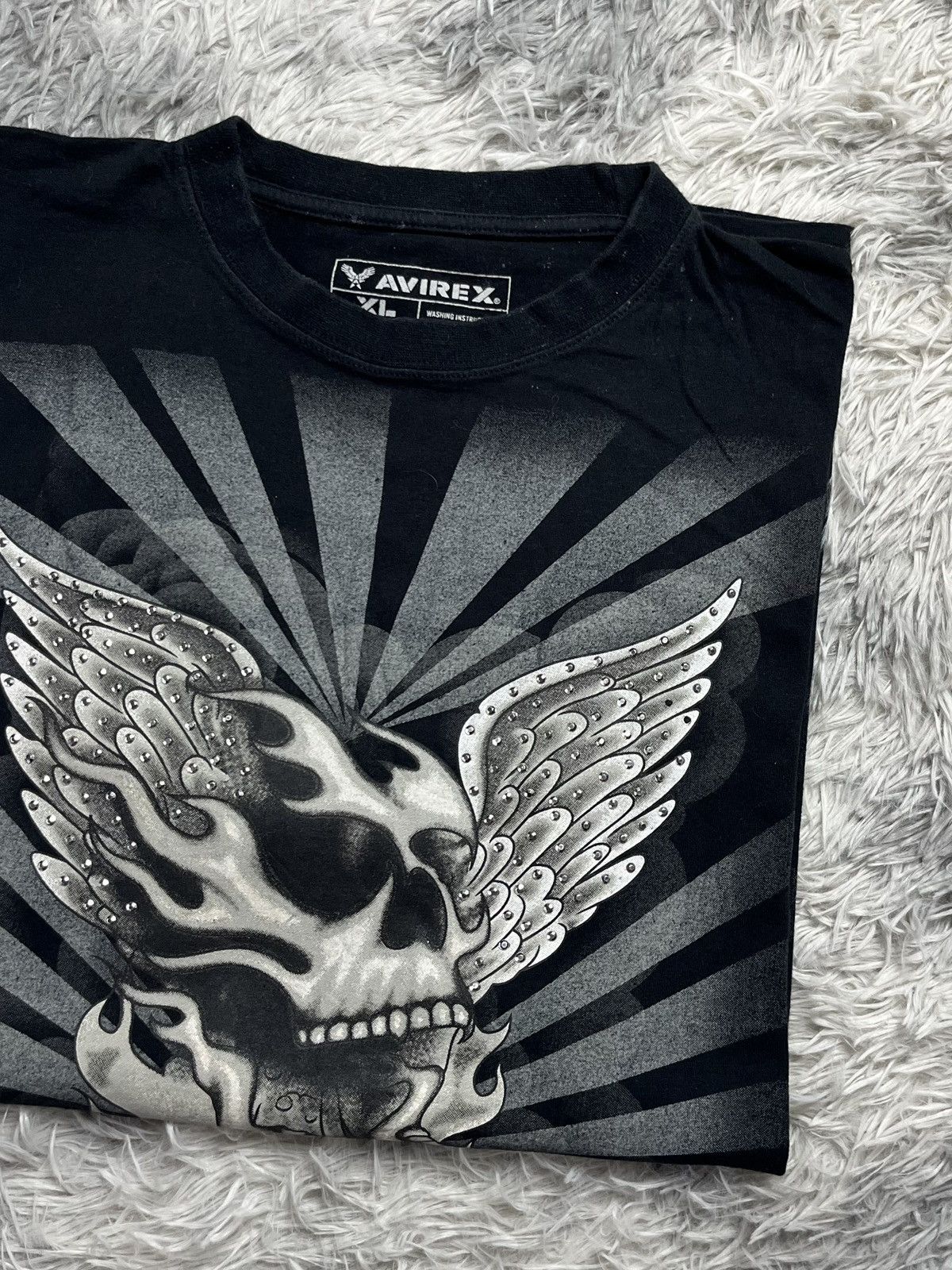 Avirex VTG Y2K AVIREX WINGED SKULL RHINESTONE BLACK T-SHIRT Size US XL / EU 56 / 4 - 2 Thumbnail