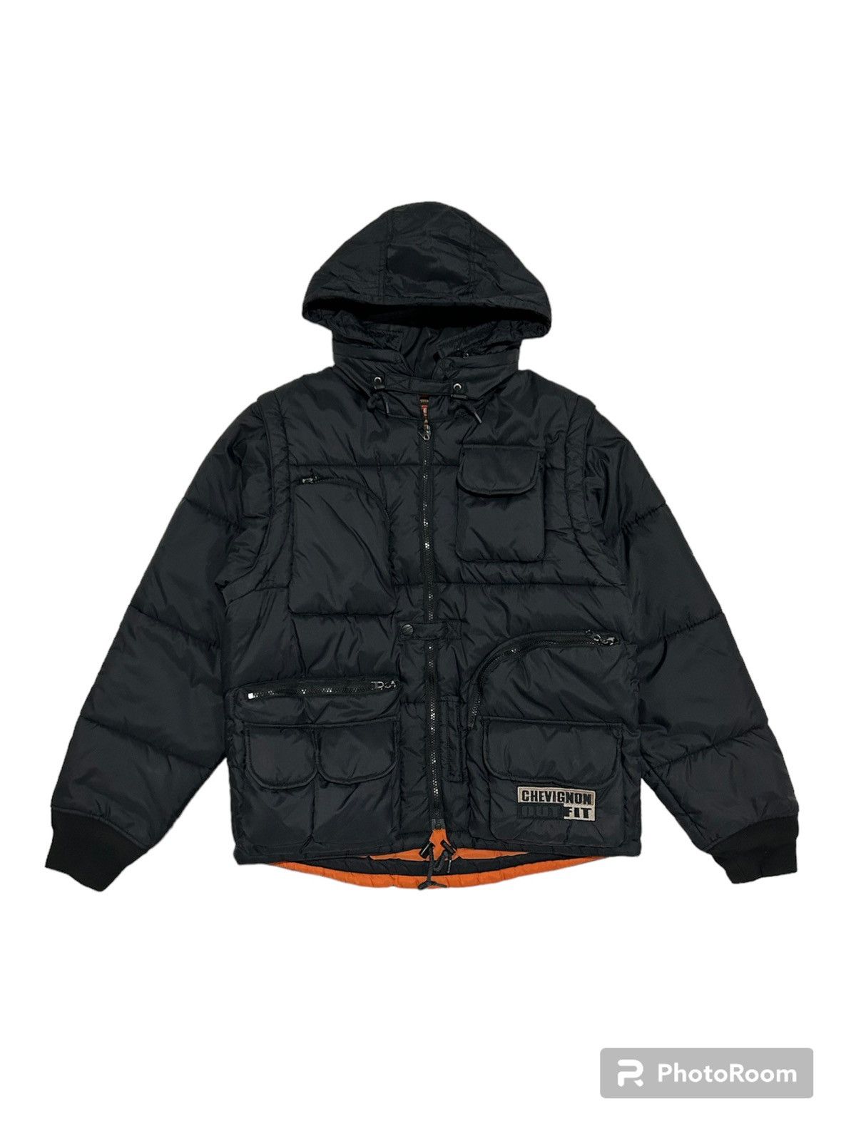 image of Vintage Chevignon Utility Quilted 2In1 Puffer Jacket in Black, Men's (Size Small)