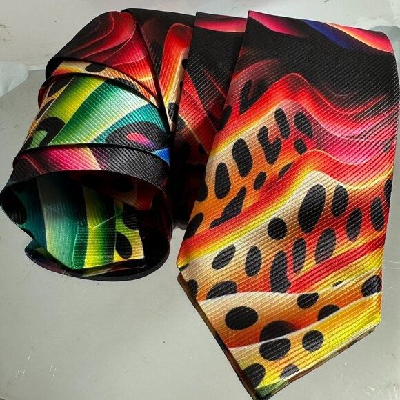 Handmade Tie Trippy Cheetah Leopard Op Art Necktie Hippie Psychedelic Size ONE SIZE - 2 Thumbnail
