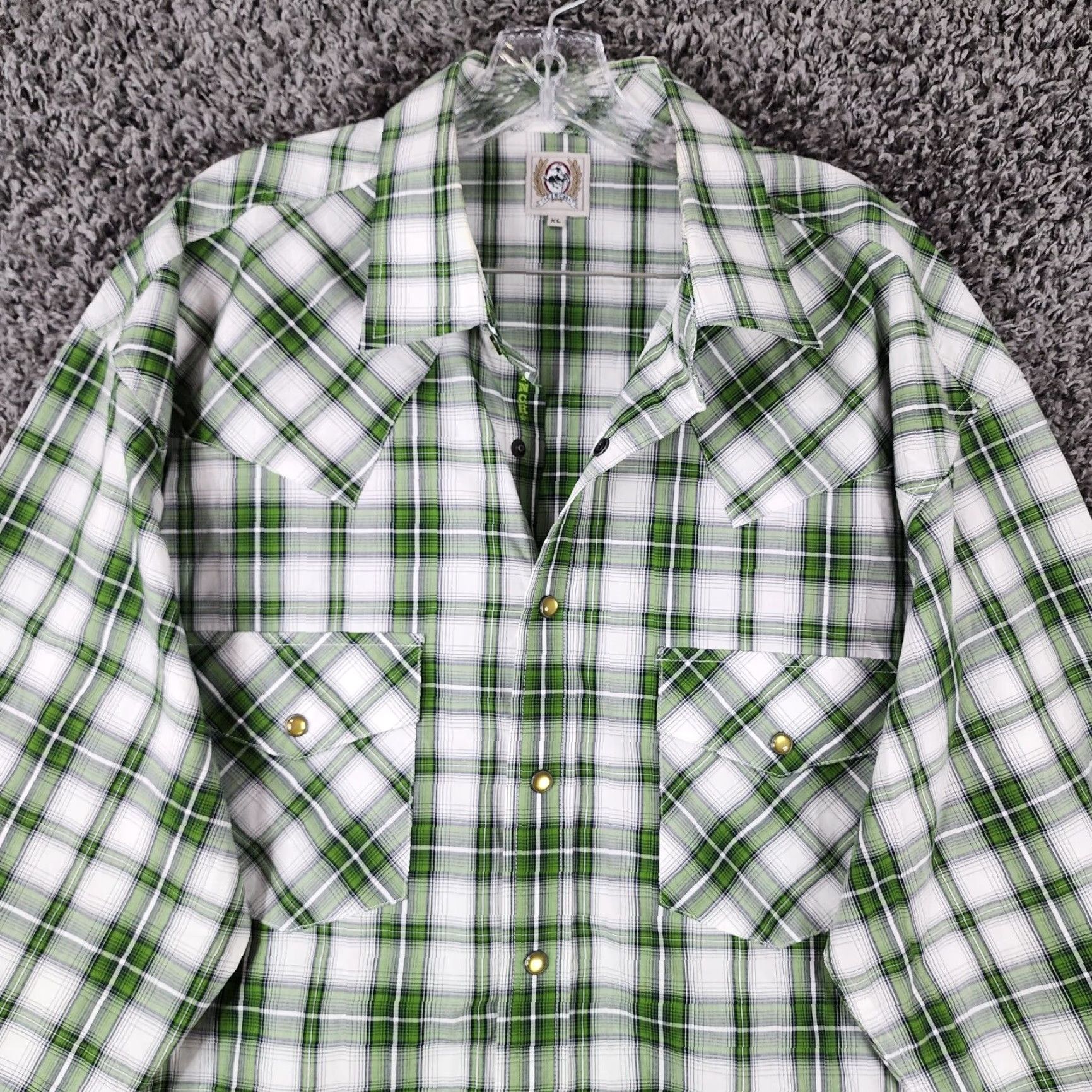 Vintage Cinch Plaid Button-Up Shirt Mens Long Sleeve Snap Closure Green White Size XL Size US XL / EU 56 / 4 - 3 Thumbnail