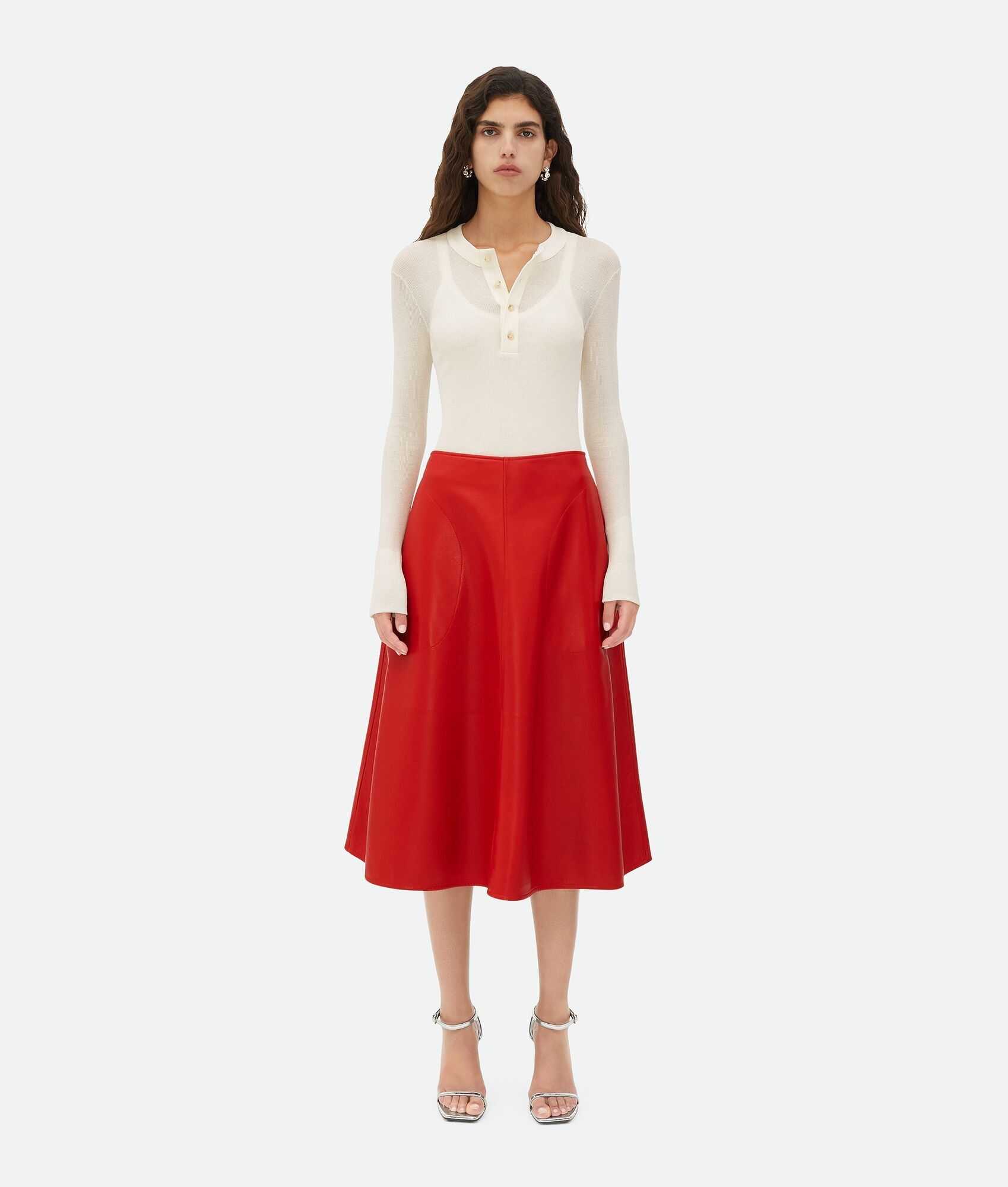 o1w1db10825 Leather Midi Skirt in Red