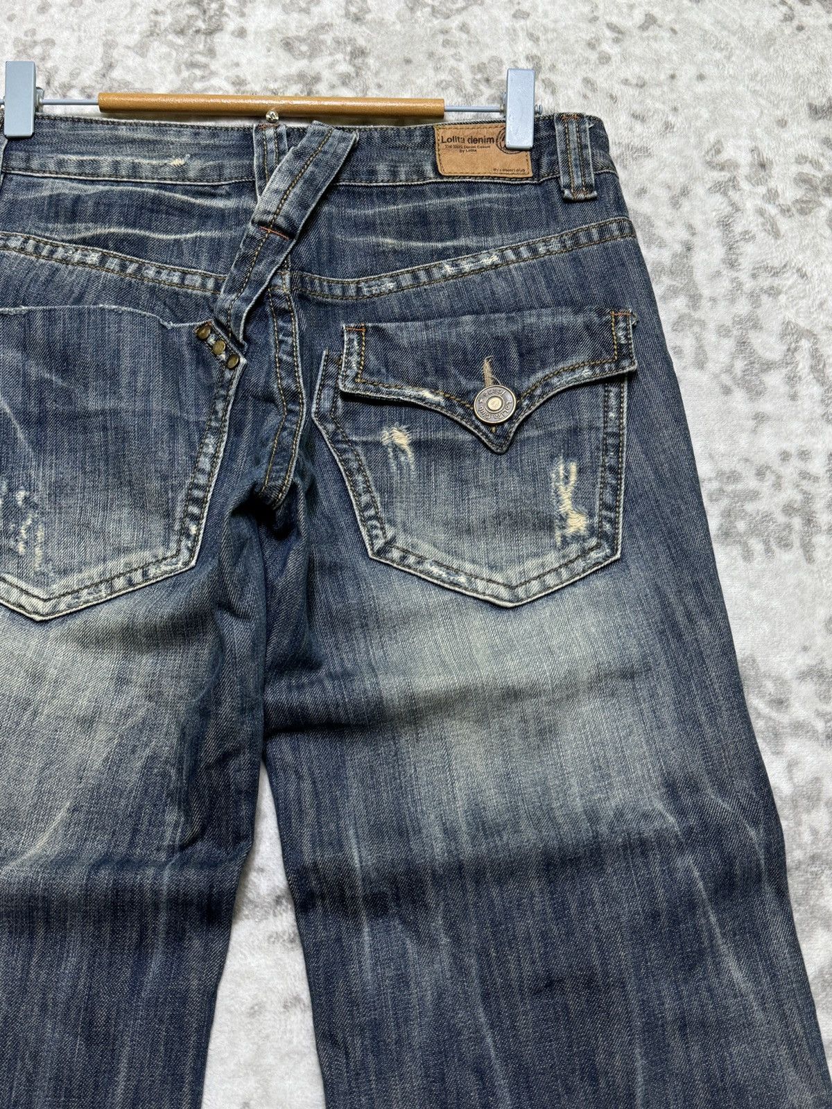 Le Grande Bleu (L.G.B.) Vintage Lolita Mud Wash Wide Leg Distressed Clawmark Denim Size US 30 / EU 46 - 11 Thumbnail