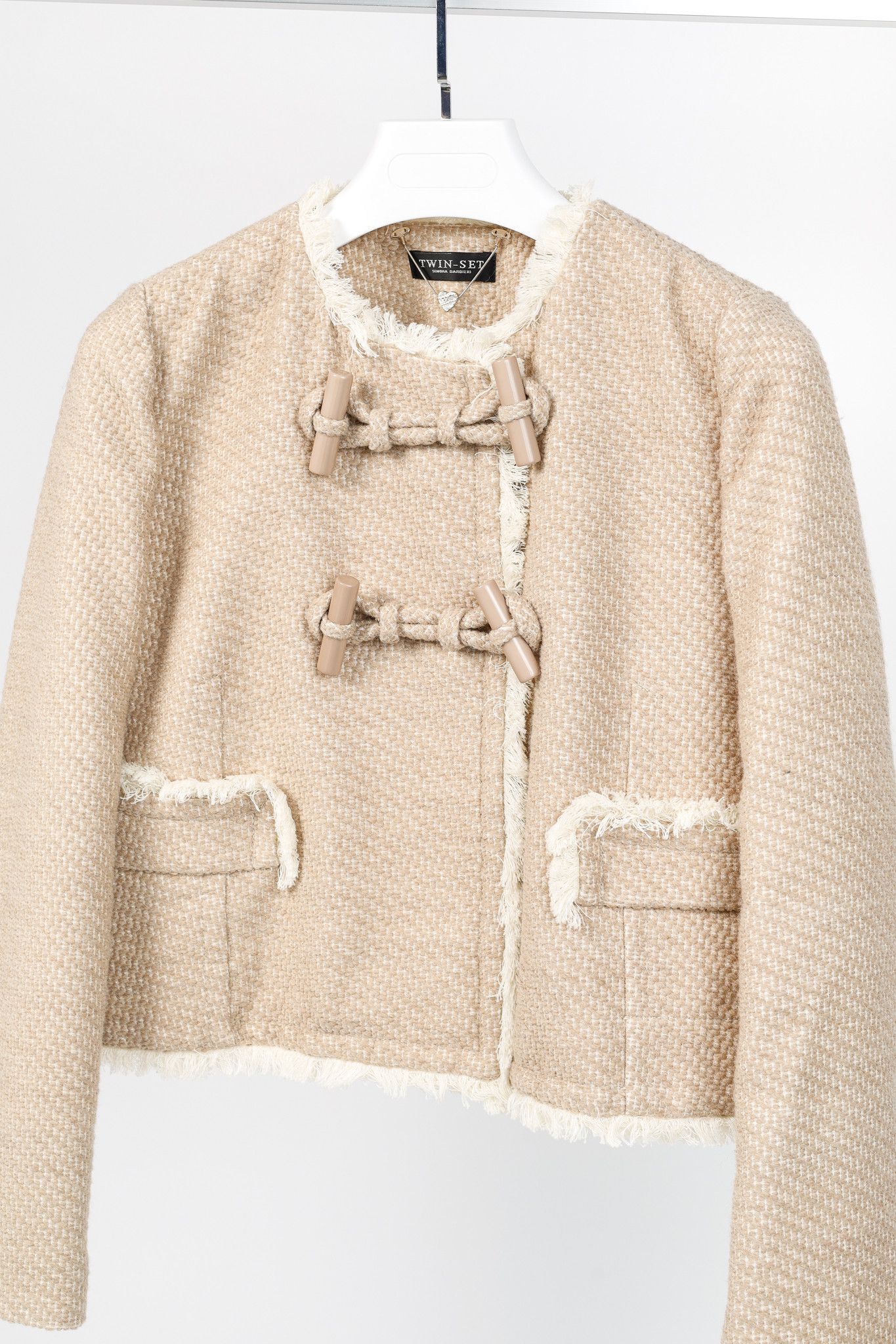 TWINSET Twinset Taupe Cotton-Blend Tweed Frog-Fastener Jacket Size M / US 6-8 / IT 42-44 - 3 Thumbnail