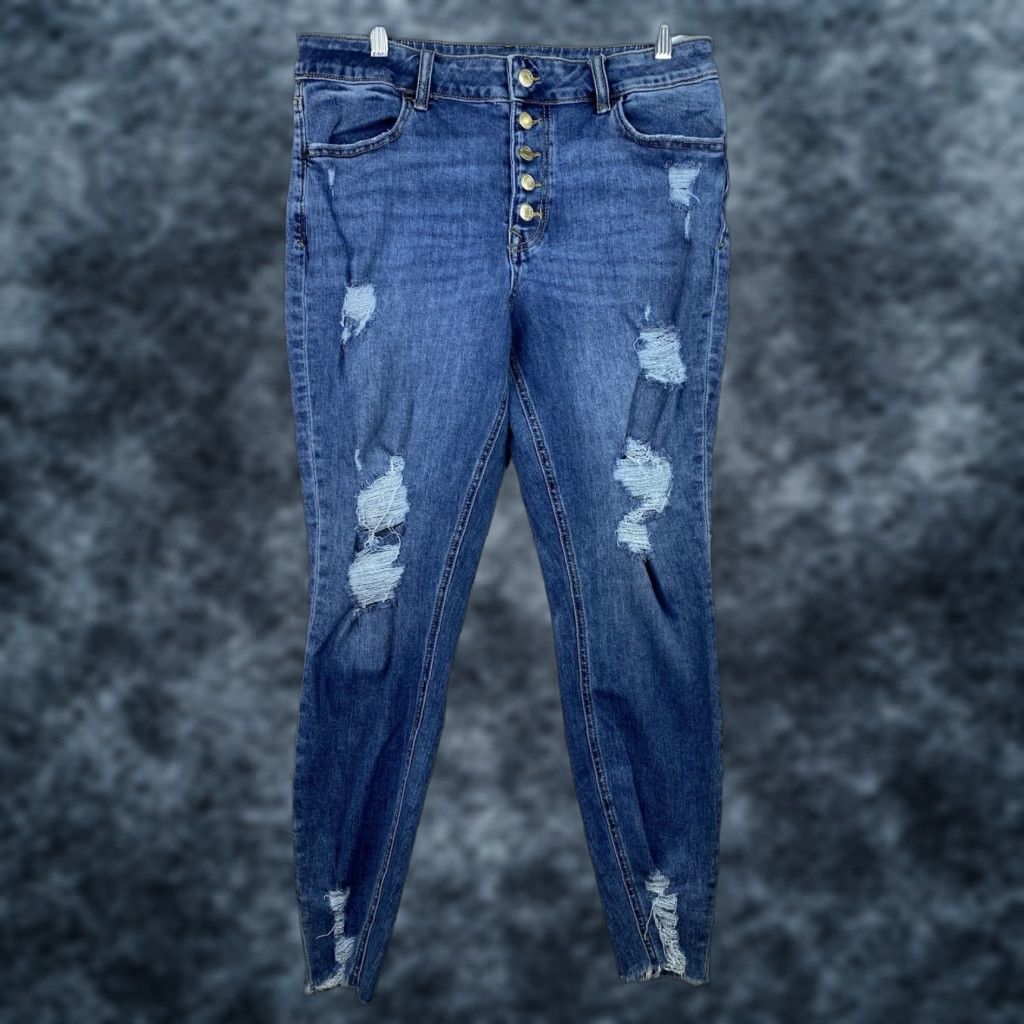 Vintage M Jeans by Maurices L Reg Super Skinny High Rise Dark Wash Stretch Button Fly Size 36" / US 14 / IT 50 - 1 Thumbnail