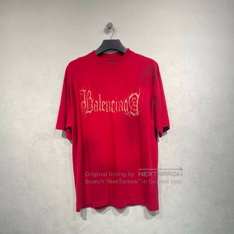 Balenciaga Balenciaga Sanskrit Logo Printed Red Short Sleeve Size US M / EU 48-50 / 2 - 1 Thumbnail