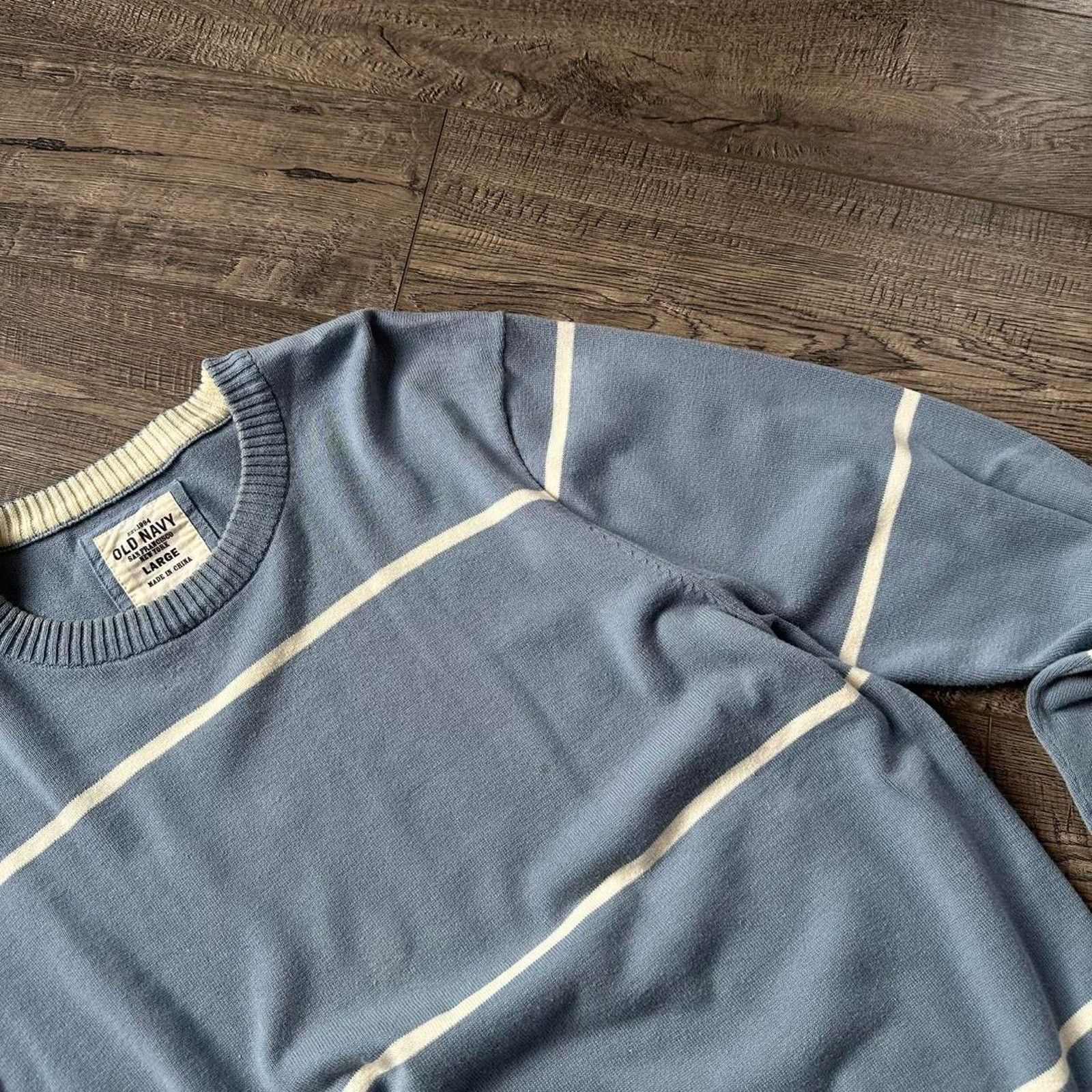 Old Navy Vintage Y2K 00s Blue White Striped Old Navy Pullover Sweater Size US L / EU 52-54 / 3 - 4 Thumbnail