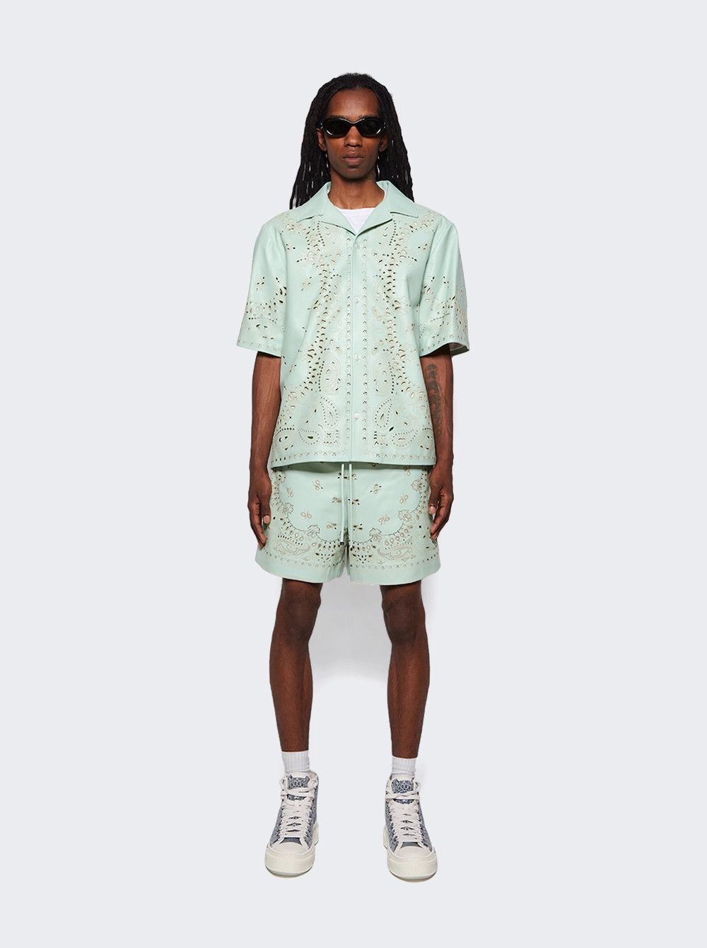 Amiri o1mle0426 Leather Bandana Shorts in Mint Green Size US 40 / EU 56 - 2 Thumbnail