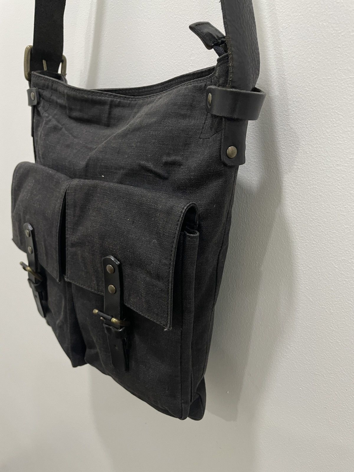 Dries Van Noten Black Canvas Leather Double Pocket Bag Military Style Size ONE SIZE - 5 Thumbnail