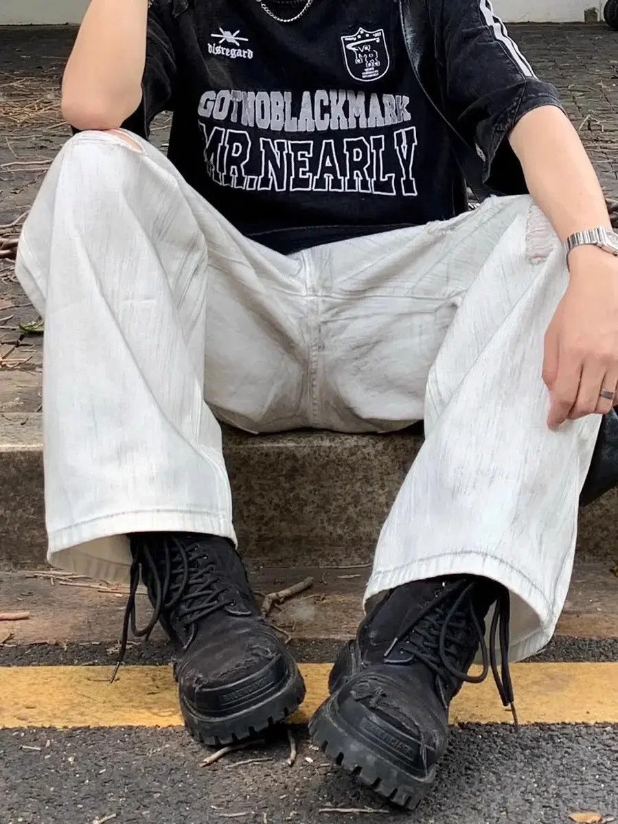Japanese Brand Retro loose ripped jeans Size US 30 / EU 46 - 5 Thumbnail