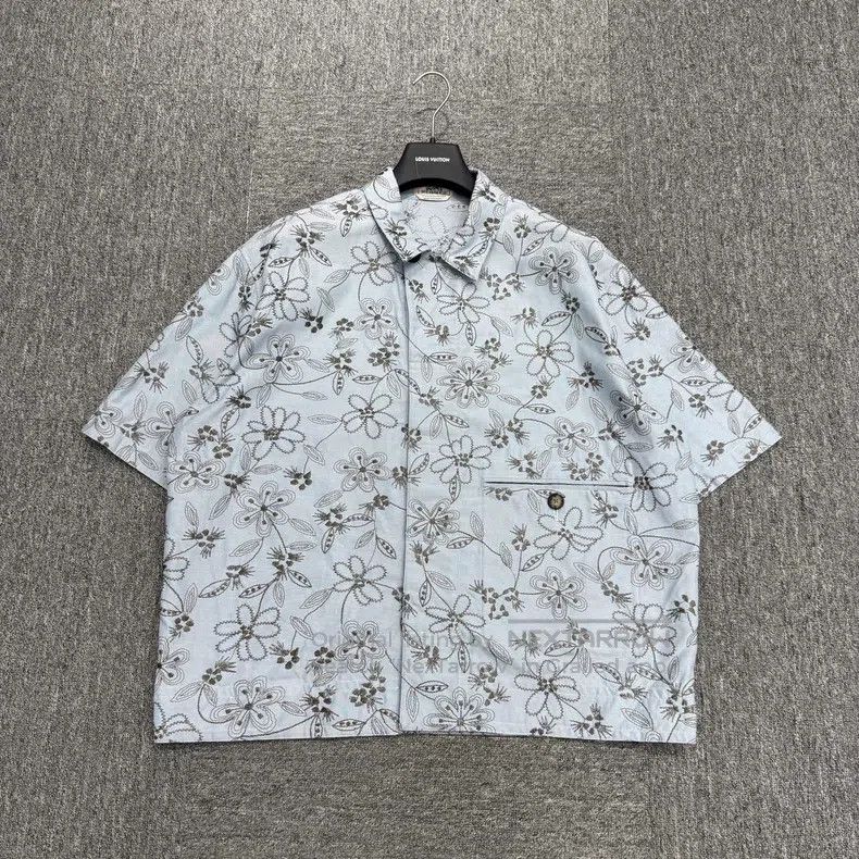 Hermes Floral embroidery all-over print short sleeve shirt