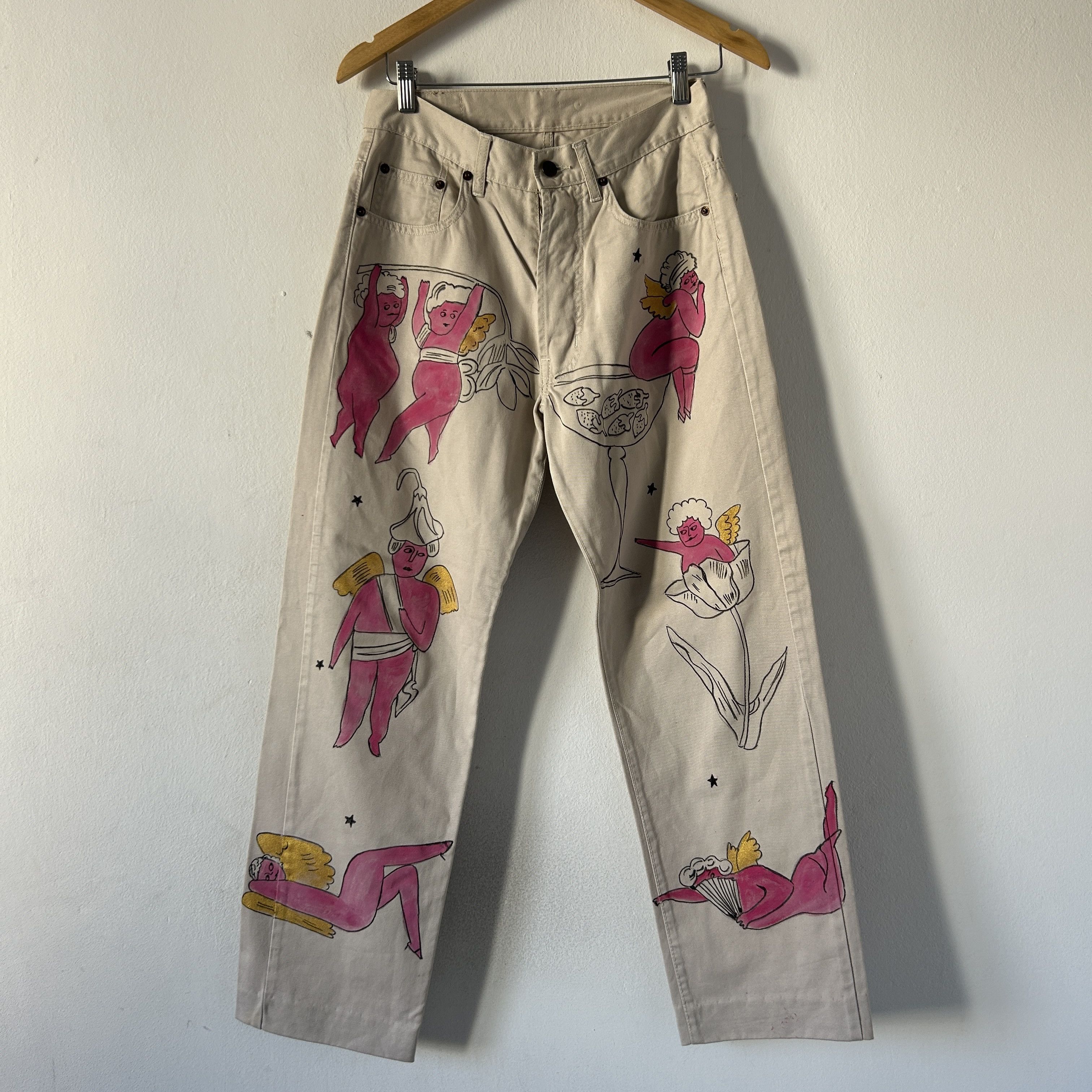 Custommade Hand-Painted Angels Cotton Trousers Size 30" / US 8 / IT 44 - 10 Thumbnail