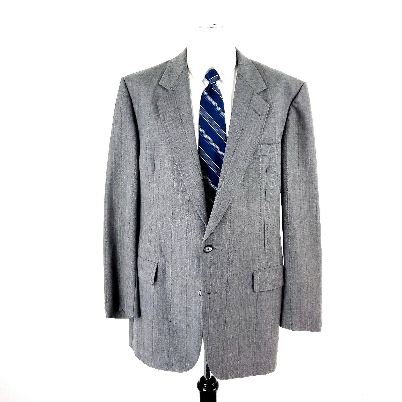Hickey Freeman Hickey Freeman Wool 2 Button Suit Jacket 44L Gray W/ Blue Re Size 44L - 3 Thumbnail