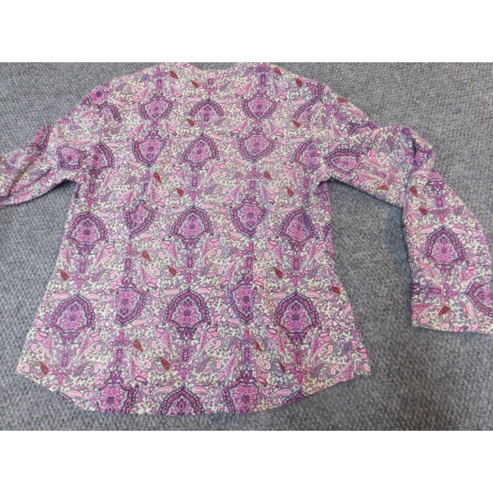 Charter Club Charter Club Blouse Womens 10 Purple Paisley Knit 100% Cotton Long Sleeve Cap Sleeve Button Round Neck Casual Regular Vintage: No Size L / US 10 / IT 46 - 6 Thumbnail