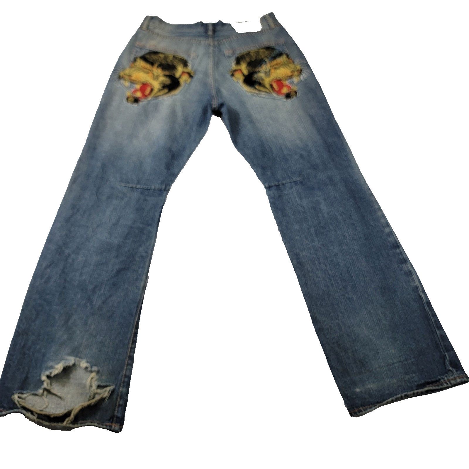 Ed Hardy Jeans Men 34x34 Denim Straight Leg Tiger Embroidery