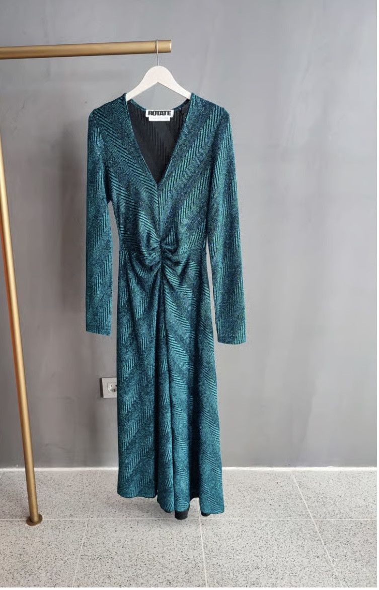 image of Rotate Birger Christensen Rotate By Birger Christensen V-Neck Long-Sleeved Maxi Dress in Baby Pink,