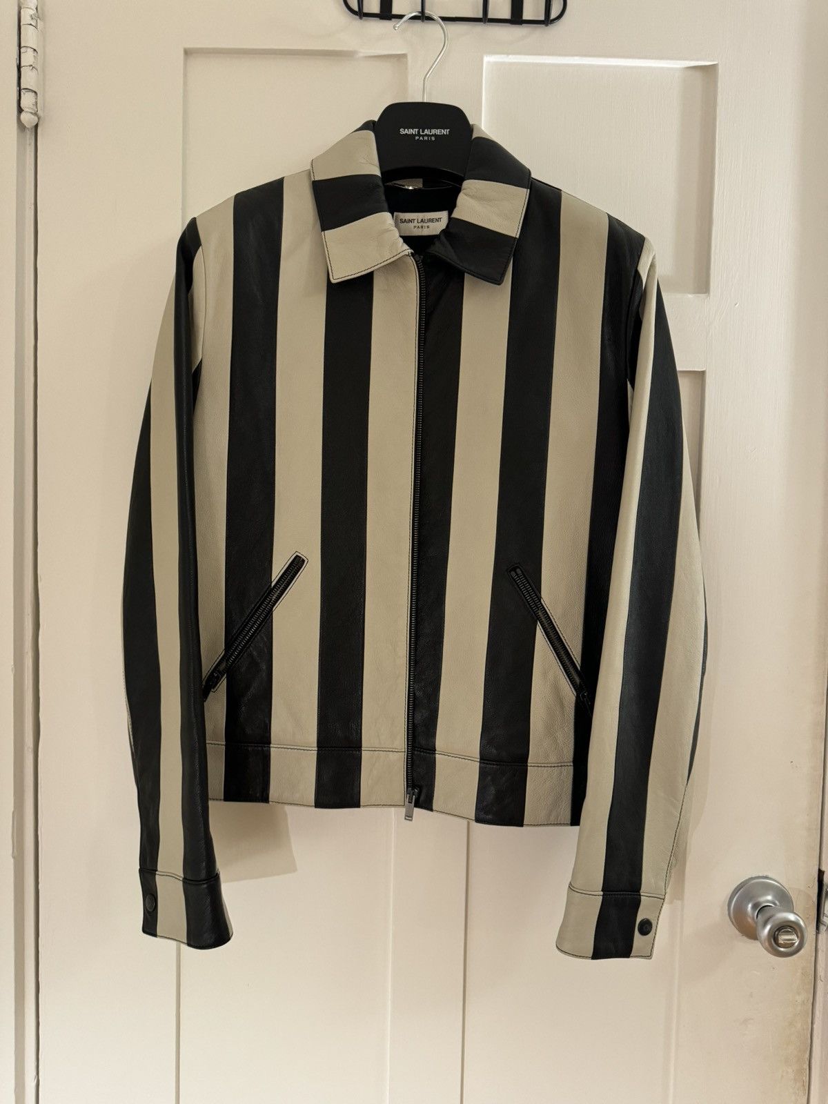 Saint Laurent Paris Saint Laurent FW19 Striped Jacket in Satinated Lambskin Size US M / EU 48-50 / 2 - 1 Thumbnail