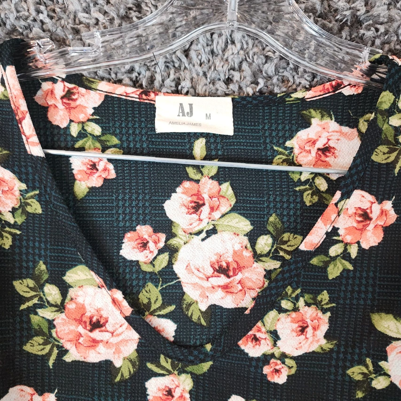 Vintage AJ Amelia James Blouse Women's Size M Green Floral Flared Sleeve Tie Waist Womens Size M / US 6-8 / IT 42-44 - 3 Thumbnail