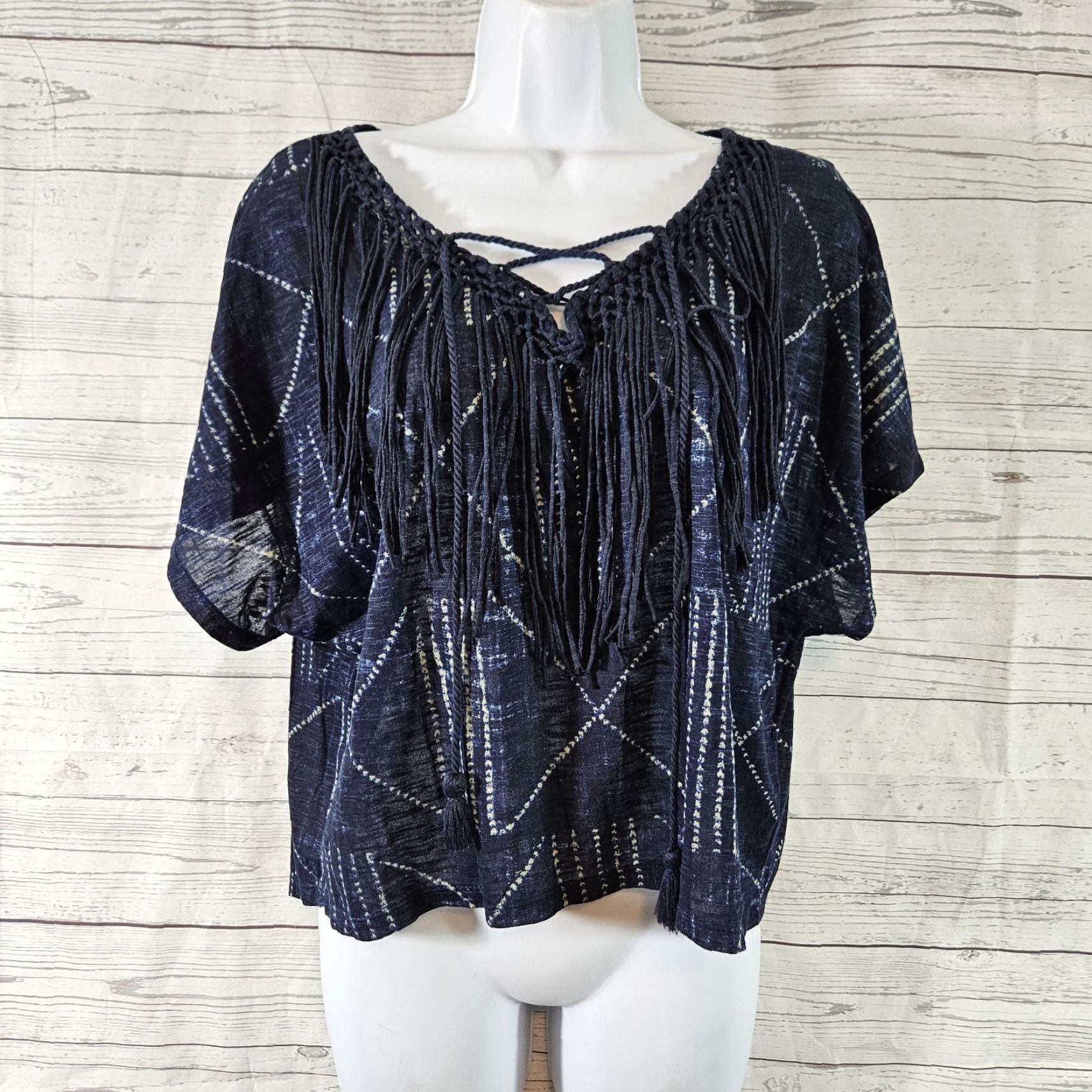 Vintage VINTAGE? Denim & Supply Ralph Lauren Women’s Top S Blue Fringe Cotton Blouse Shirts Women S Blue Fringe Cotton Size S / US 4 / IT 40 - 2 Thumbnail